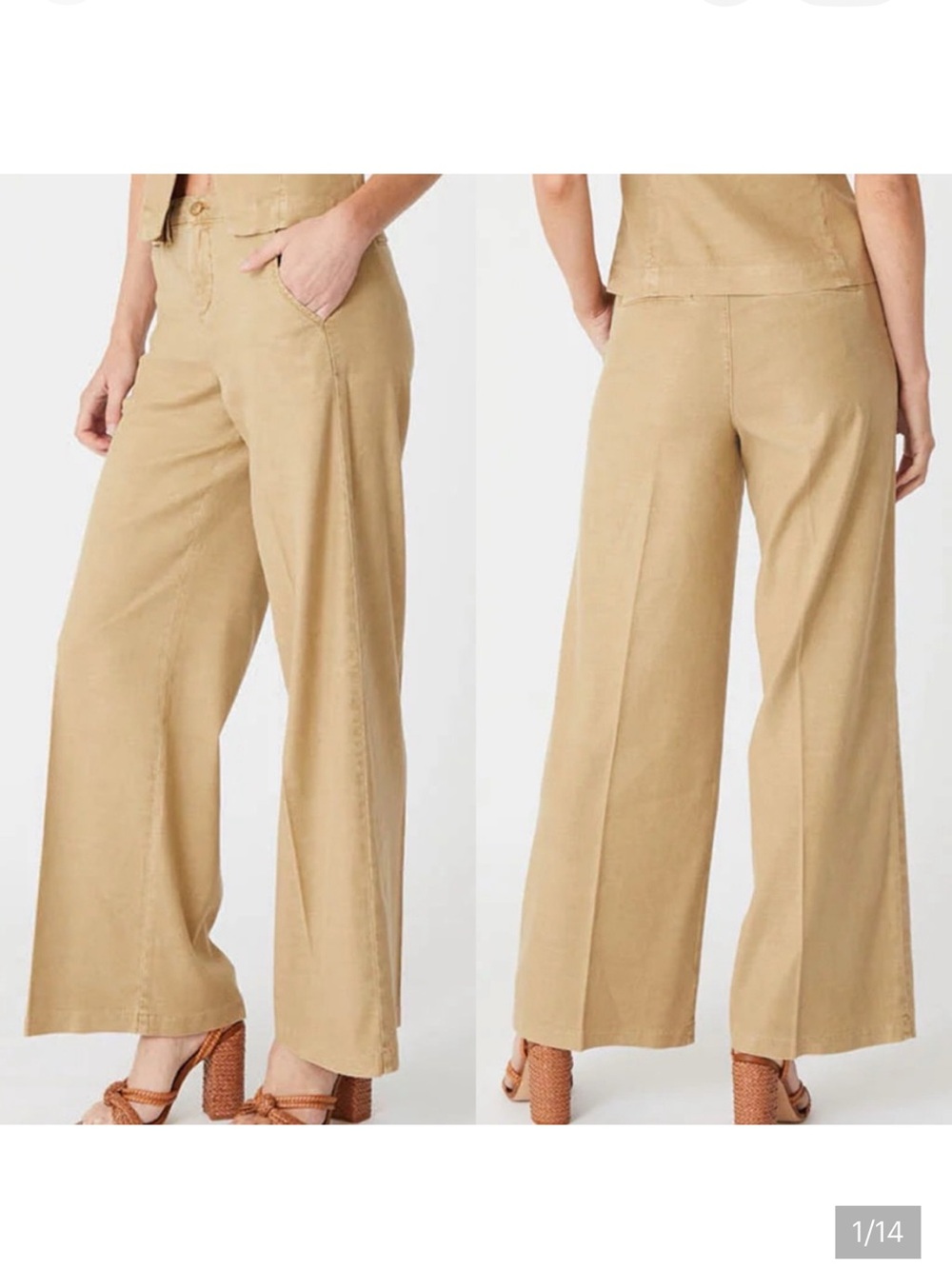 Level 99 Tallulah Wide Leg Linen lyocell Trousers Pants in Sandcastle Khaki 31 - Picture 14 of 14